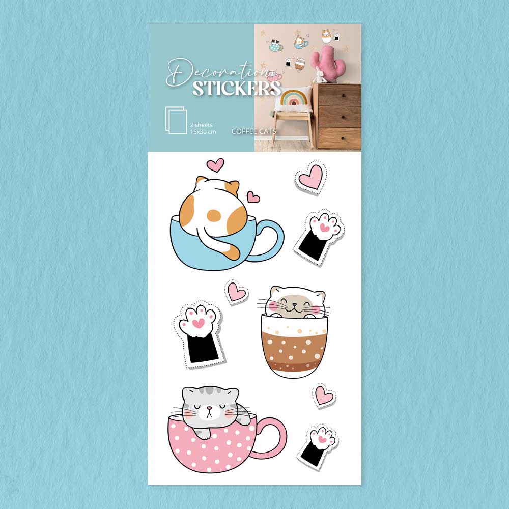 WALL STICKERS COFFE CATS 15x30 cm.