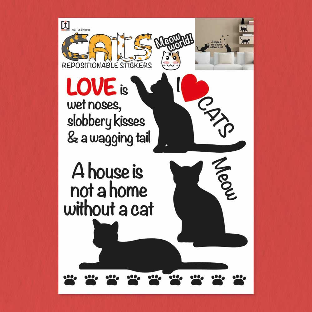 WALL STICKERS I LOVE CATS A3