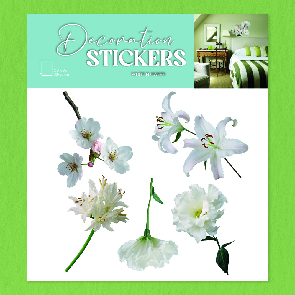 WALL STICKERS WHITE FLOWERS 30x30 cm.